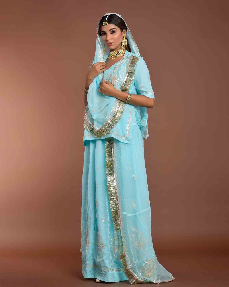 SKY BLUE HANDMADE RAJPUTI POSHAK