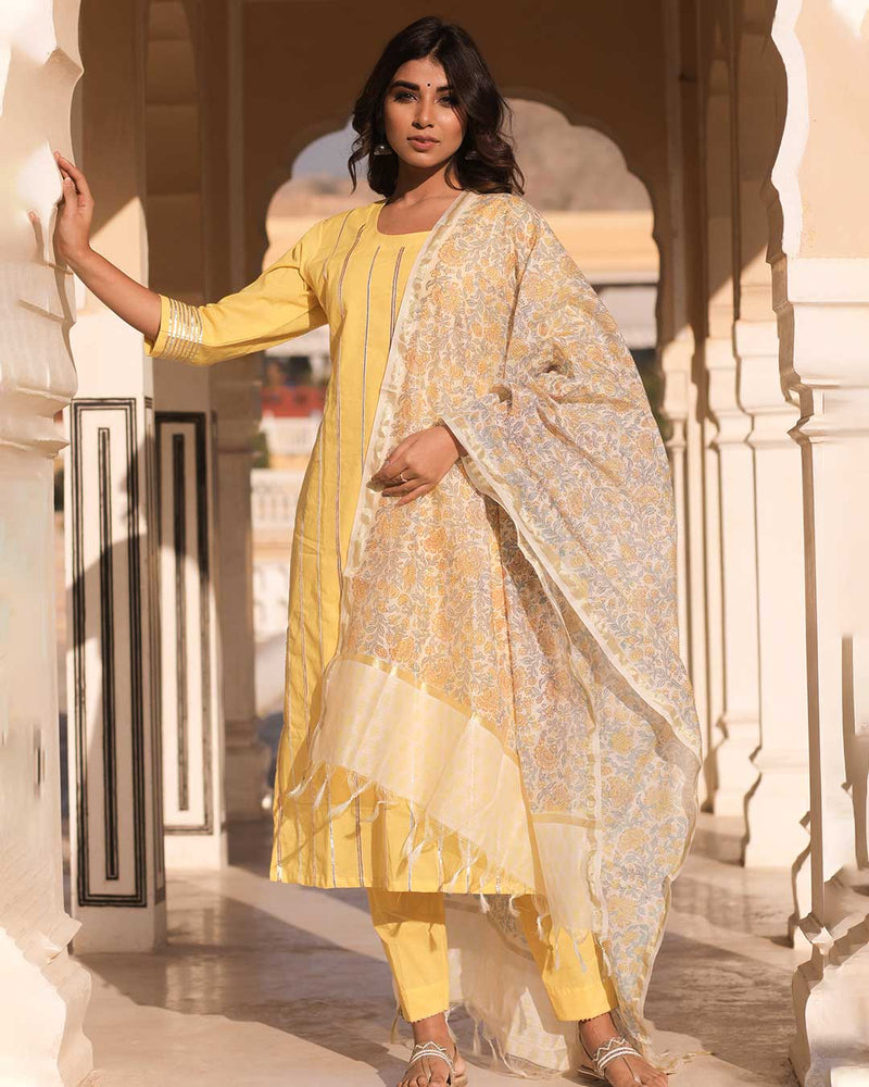 YELLOW SUIT WITH CHANDERI DUPATTA