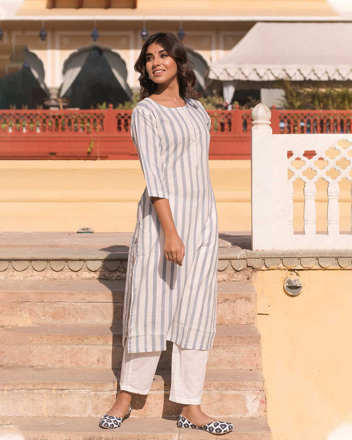 BLUE & WHITE STRIPED KURTA