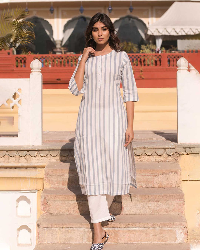 BLUE & WHITE STRIPED KURTA