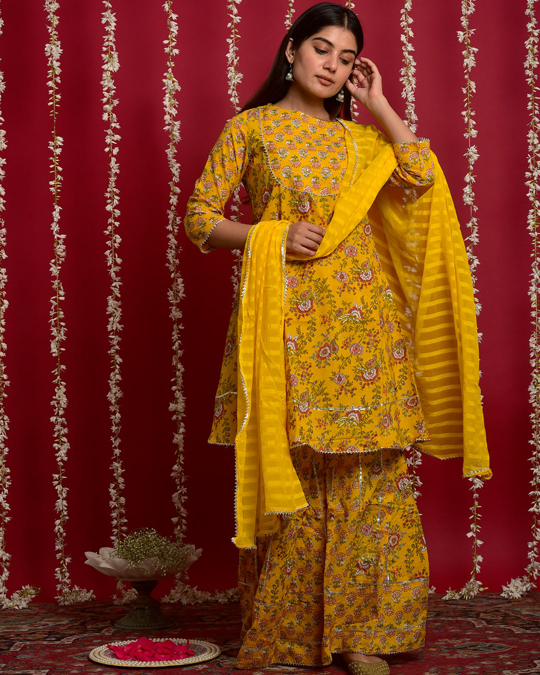 YELLOW COTTON SHARARA SET