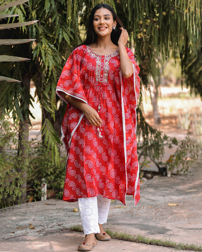 RED COTTON KAFTAN SET