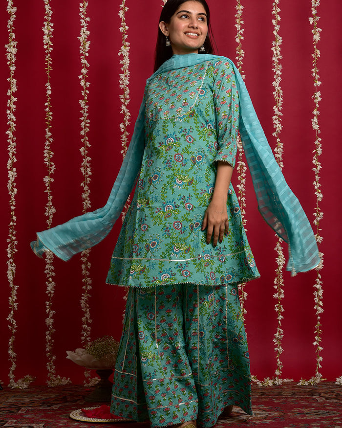 MAYA BLUE COTTON SHARARA SET