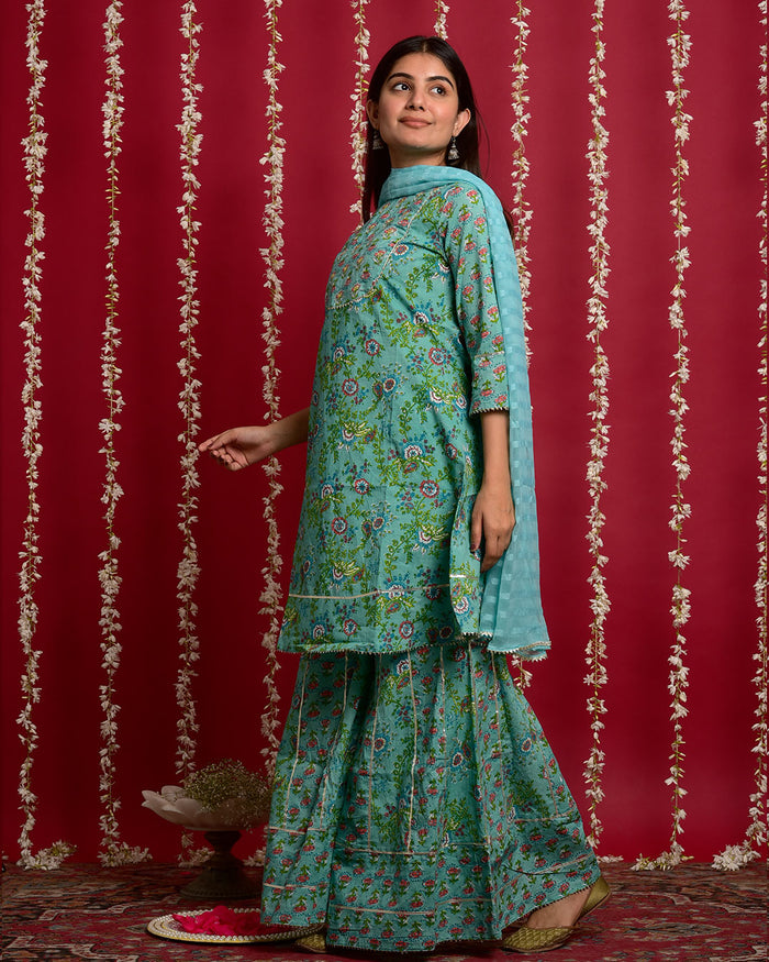 MAYA BLUE COTTON SHARARA SET