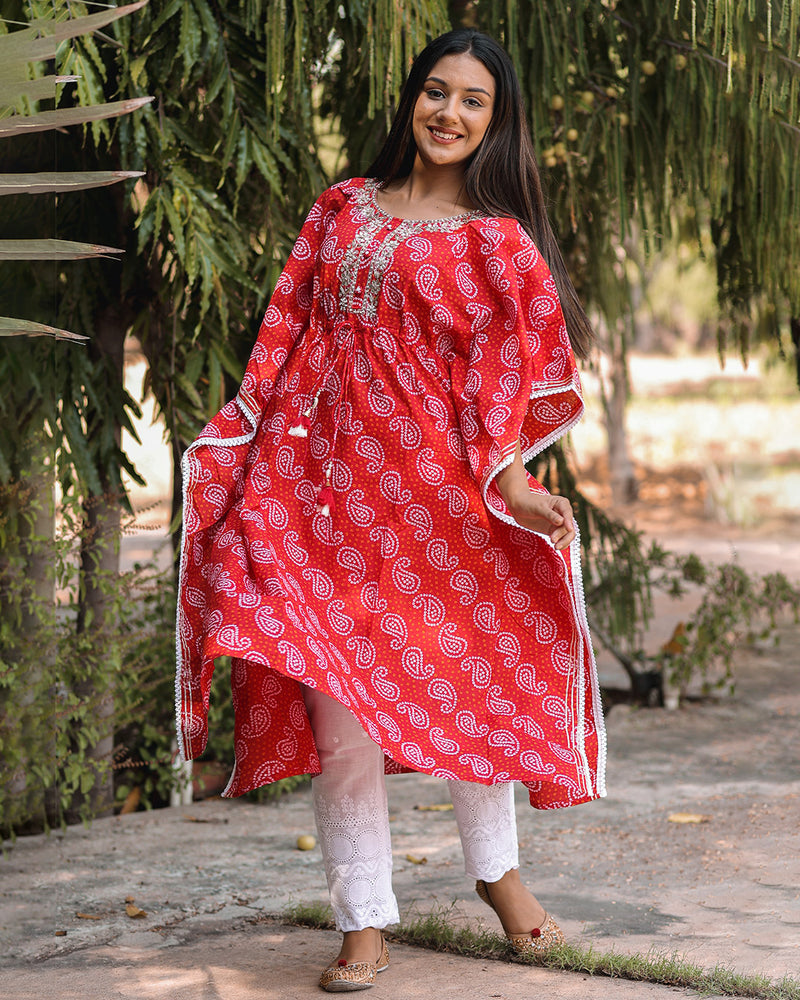 RED COTTON KAFTAN SET