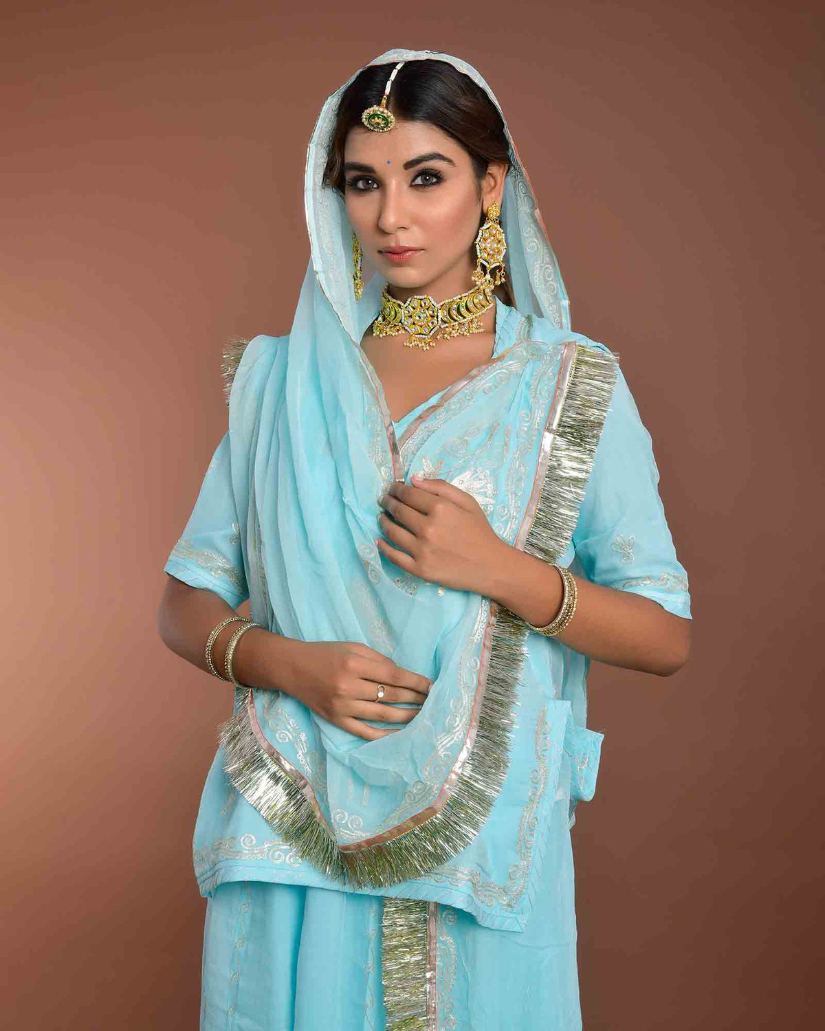 SKY BLUE HANDMADE RAJPUTI POSHAK