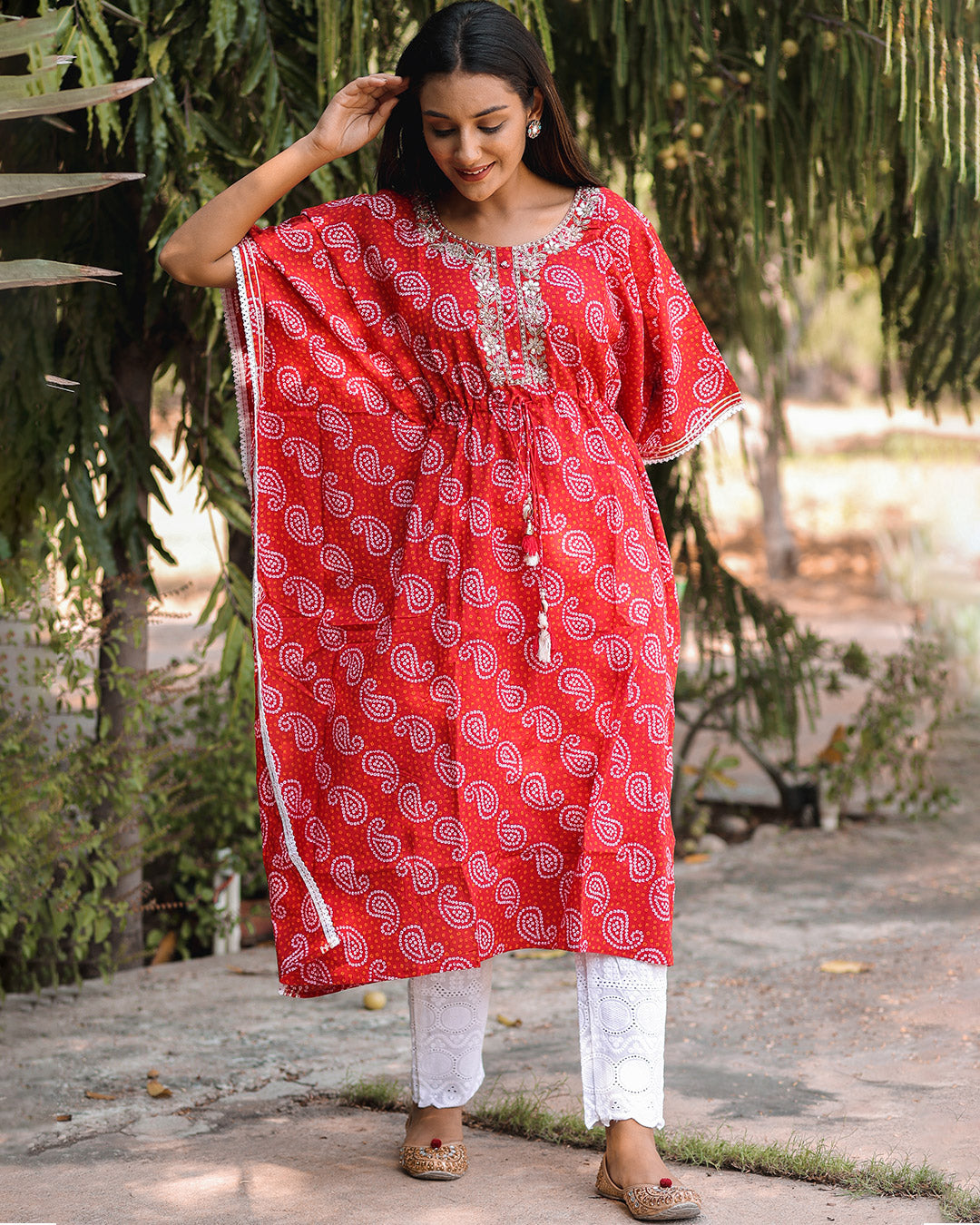 RED COTTON KAFTAN SET