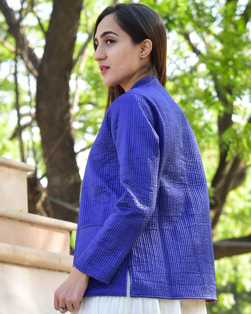 BLUE SILK & COTTON QUILTED JACKET