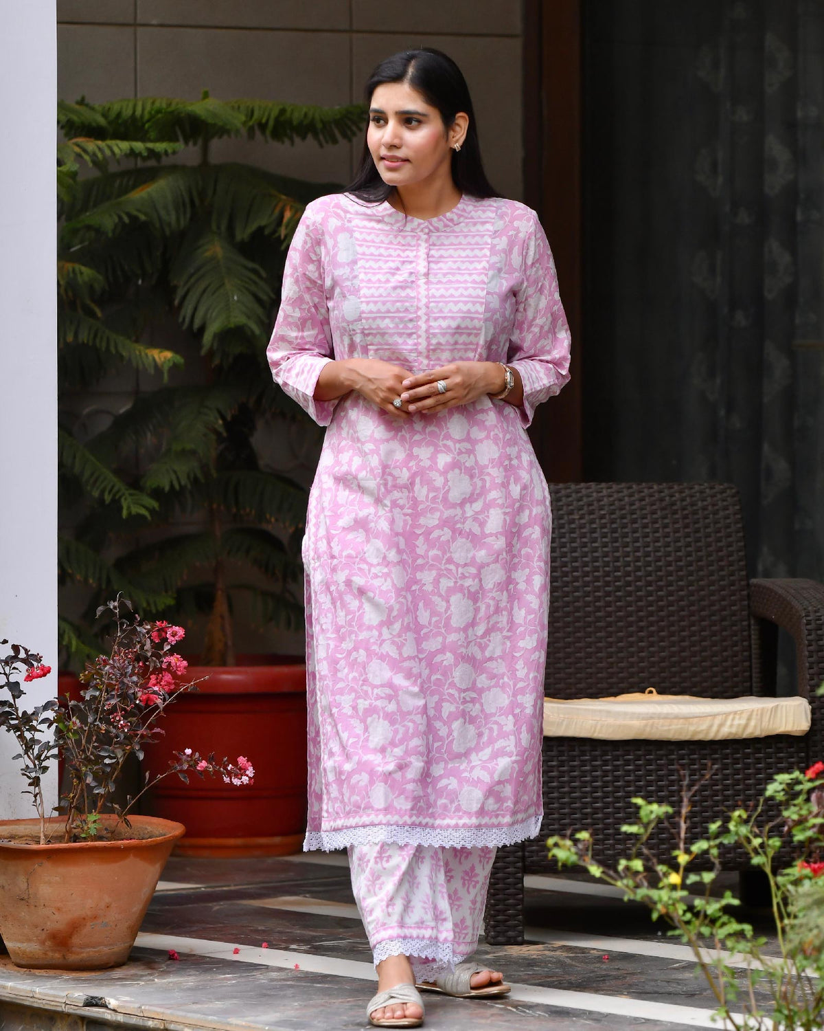 PURPLE HANDBLOCK COTTON KURTA SET