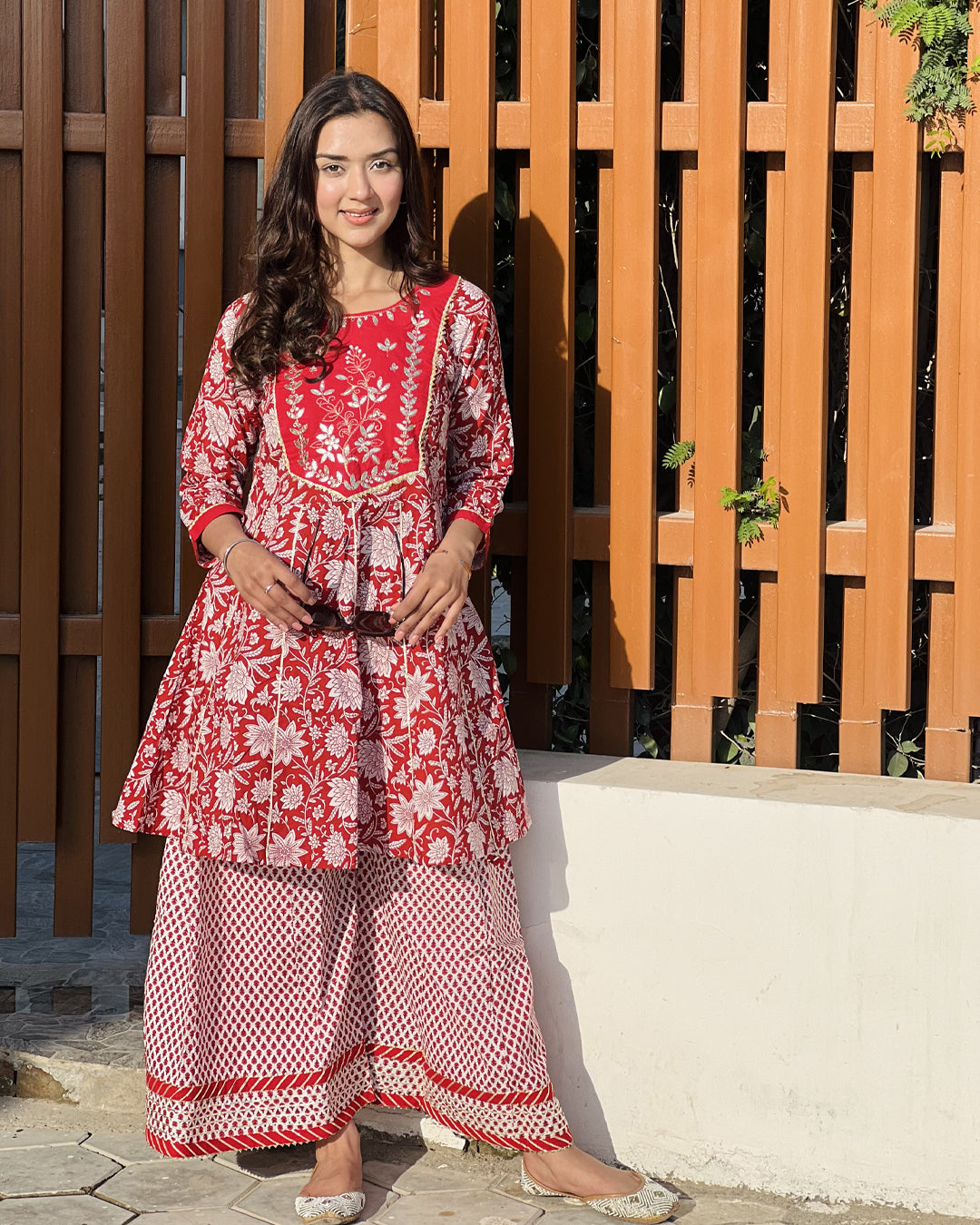 RED & WHITE COTTON PALAZZO SET