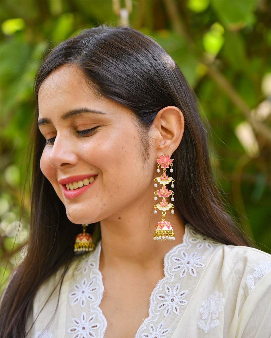 PEACH & GOLDEN LAYERED EARRINGS