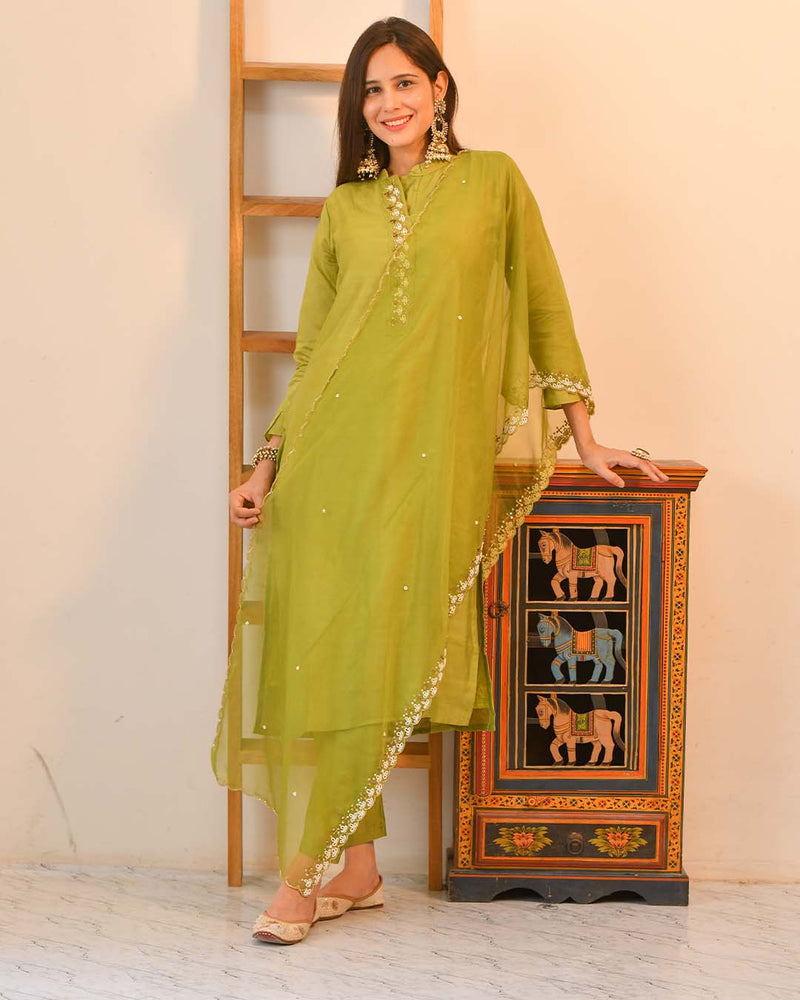 OLIVE MUSLIN SUIT SET