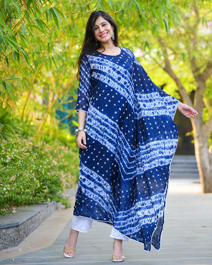 BLUE & WHITE SILK KAFTAN SET