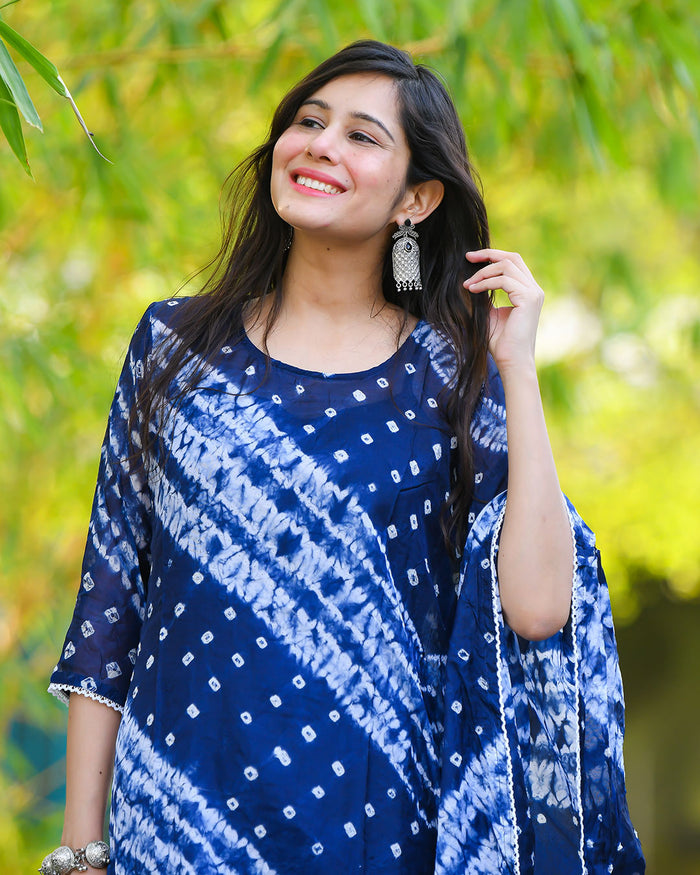 BLUE & WHITE SILK KAFTAN SET