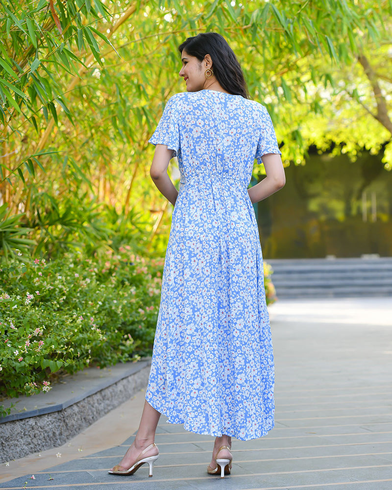 BLUE ASSYMETRIC RAYON DRESS