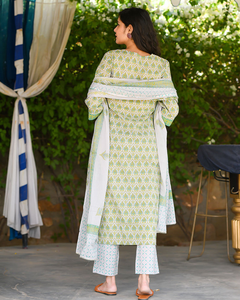 GREEN & WHITE COTTON SUIT SET