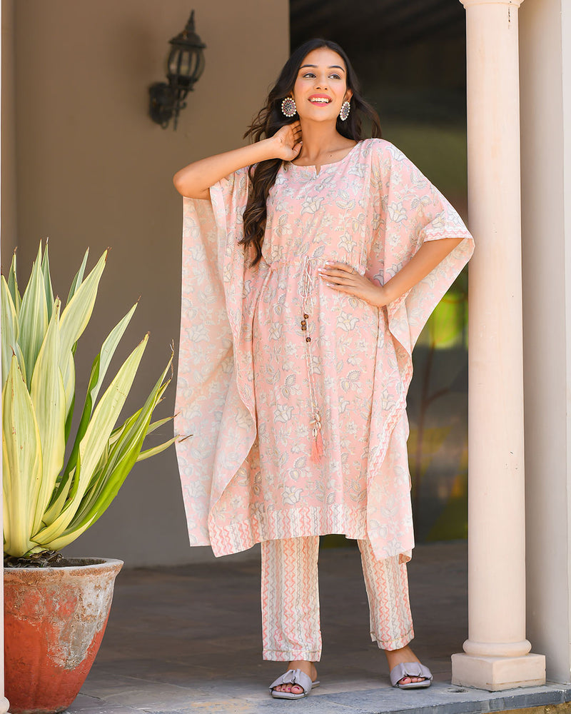 PINK PEACH MUSLIN KAFTAN SET