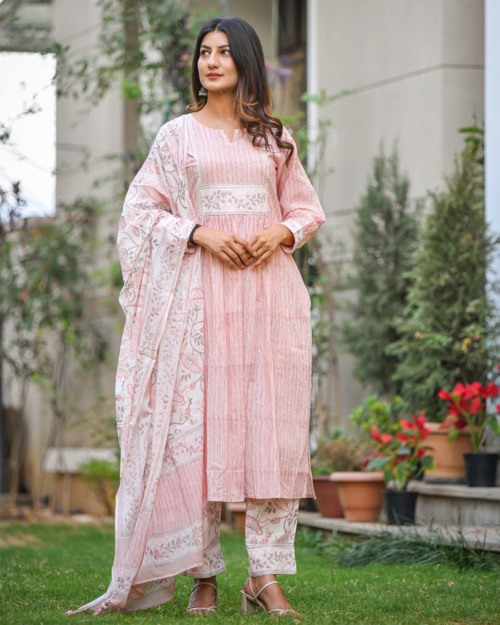 PINK COTTON HANDBLOCK SUIT SET