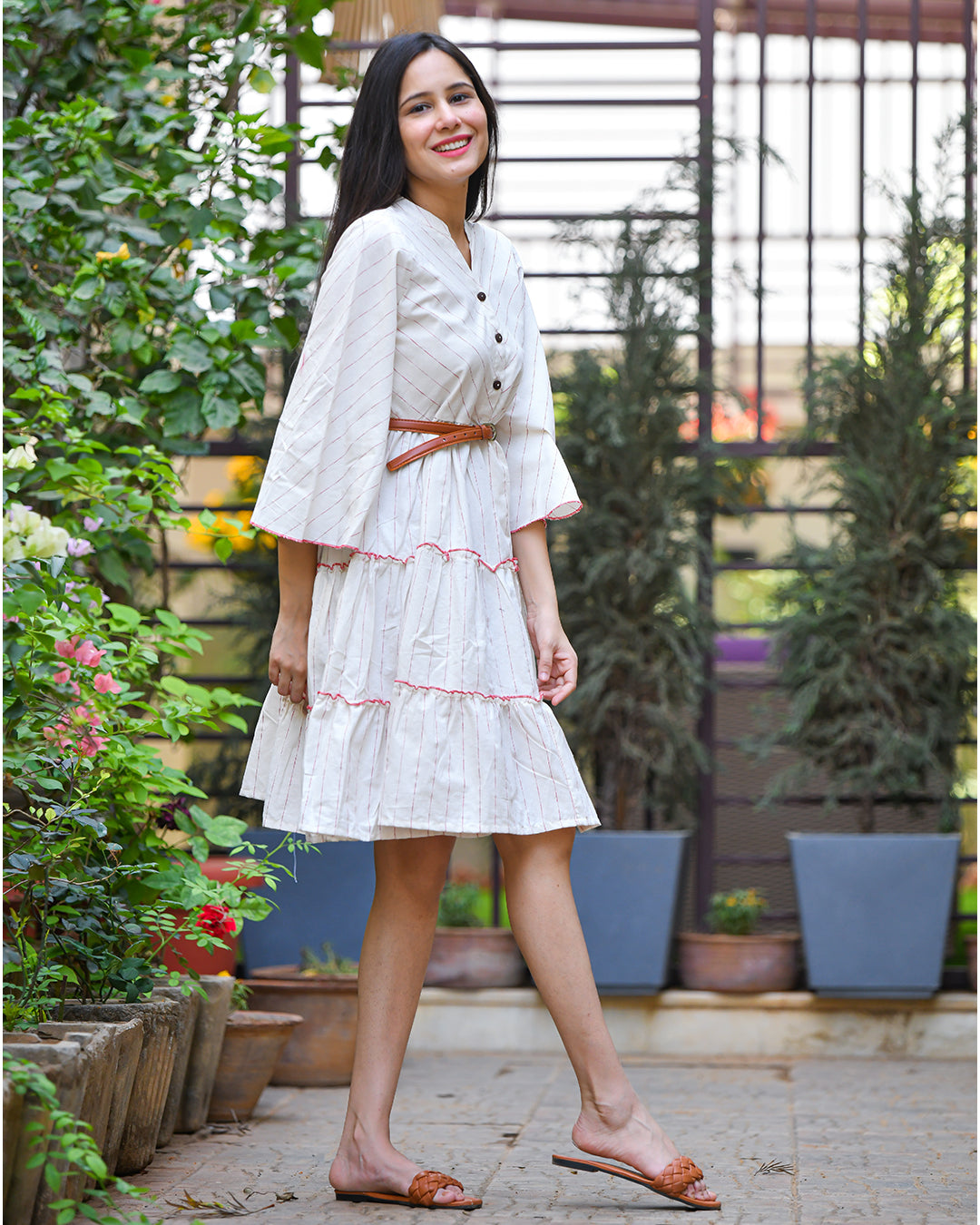 WHITE HANDLOOM COTTON DRESS WITH BELT