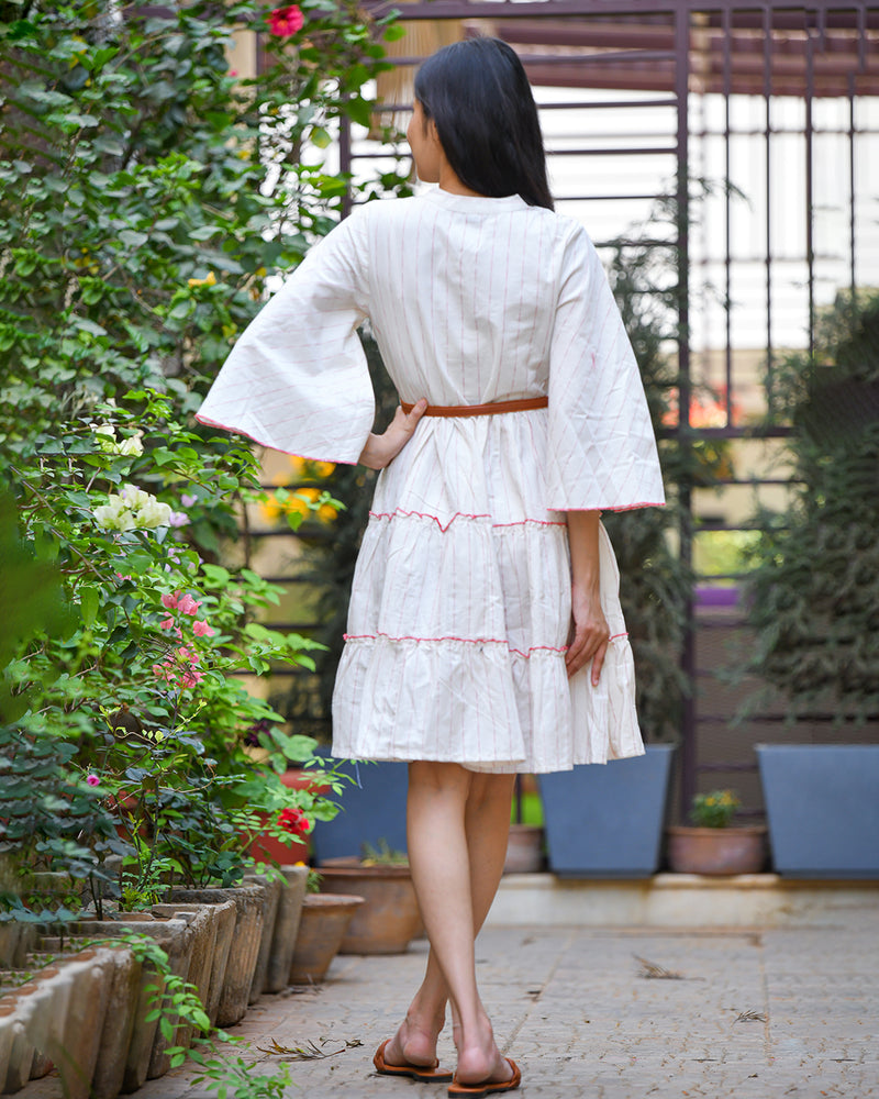 WHITE HANDLOOM COTTON DRESS WITH BELT