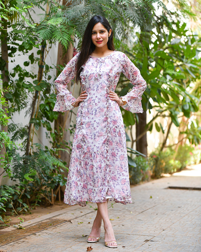 PINK & WHITE CHIFFON DRESS