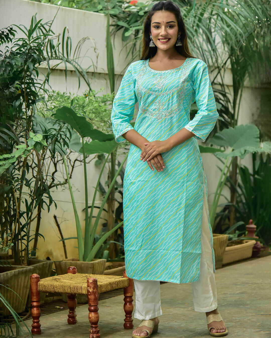 AQUA BLUE KURTA WITH GOTTA WORK