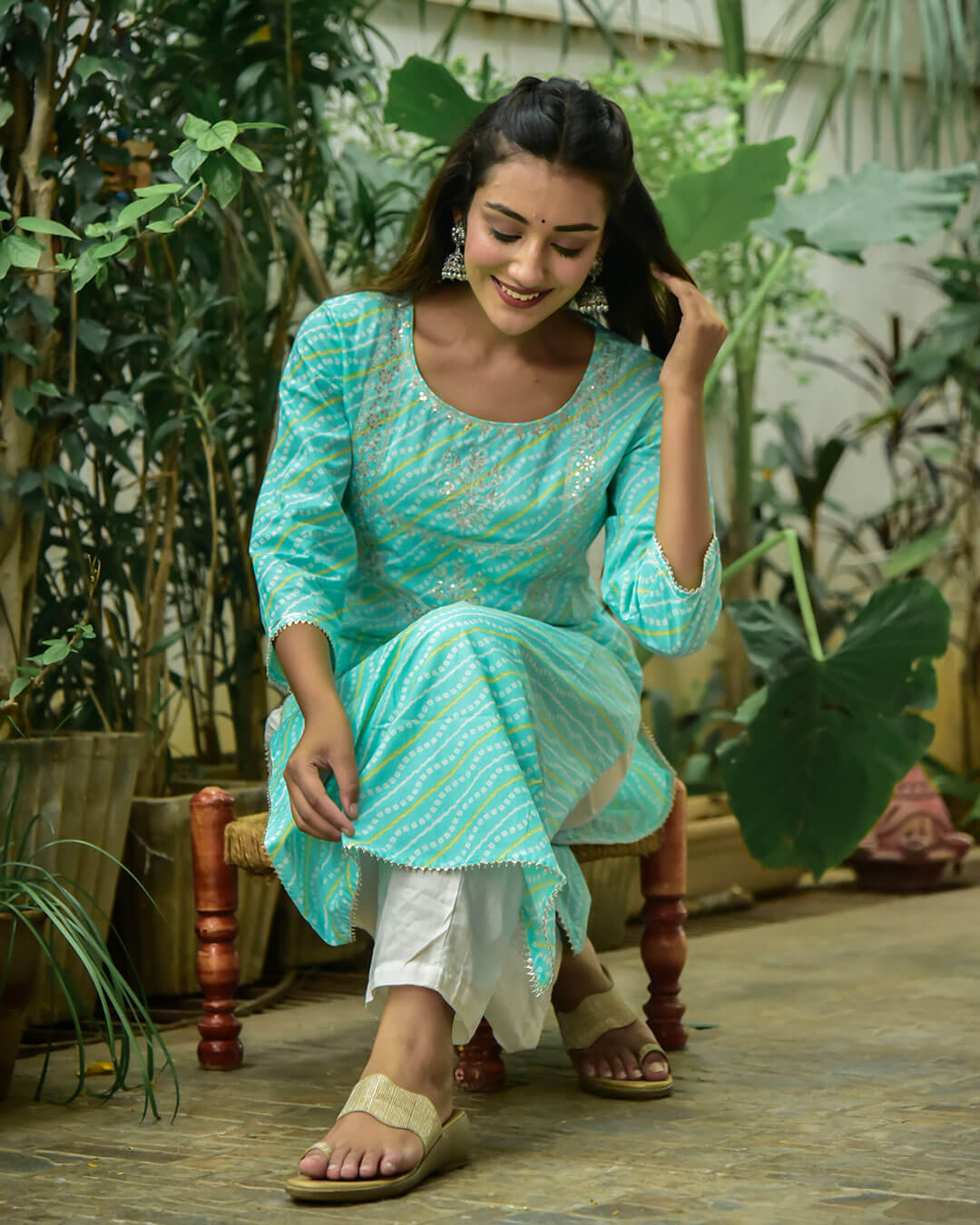 AQUA BLUE KURTA WITH GOTTA WORK