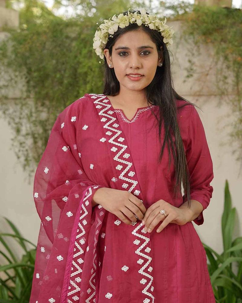 MAGENTA SUIT SET WITH ORGANZA DUPATTA