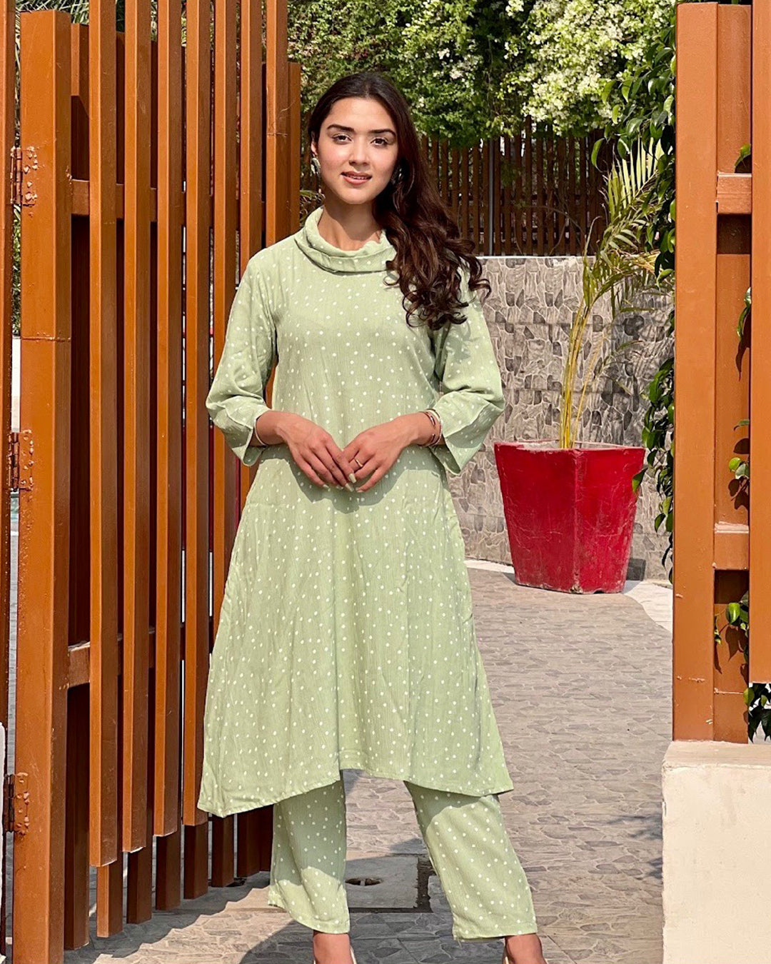 SAGE GREEN RAYON CREPE PANT SET