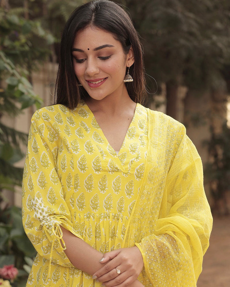 SUNFLOWER YELLOW HANDBLOCK COTTON SUIT SET