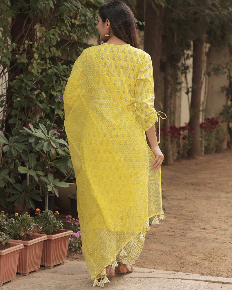 SUNFLOWER YELLOW HANDBLOCK COTTON SUIT SET