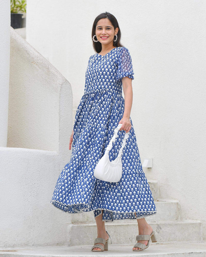 INDIGO PRINT HANDBLOCK DRESS