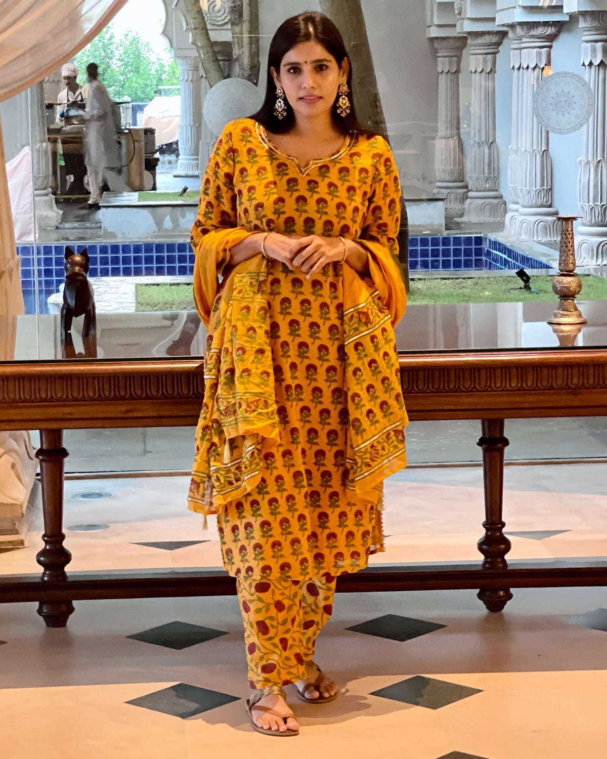 YELLOW PRINTED KOTA DORIA SUIT SET