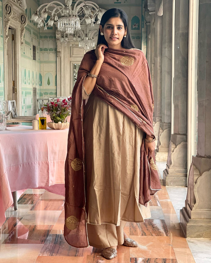BROWN FASHIONABLY AESTHETIC MUSLIN SUIT SET
