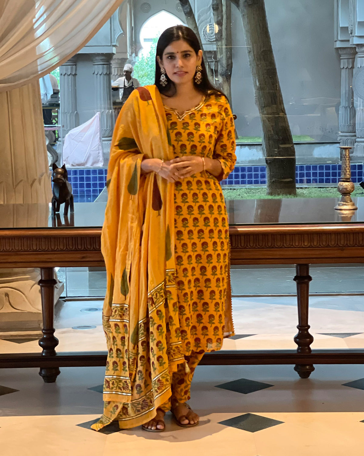 YELLOW PRINTED KOTA DORIA SUIT SET