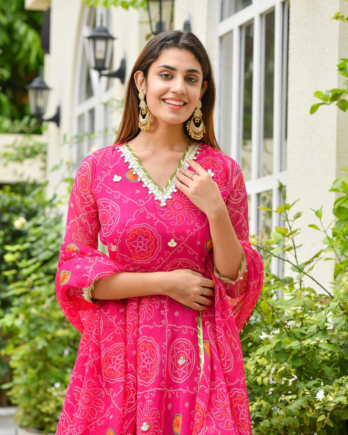 RANI CHIFFON BANDHEJ ANARKALI SUIT SET