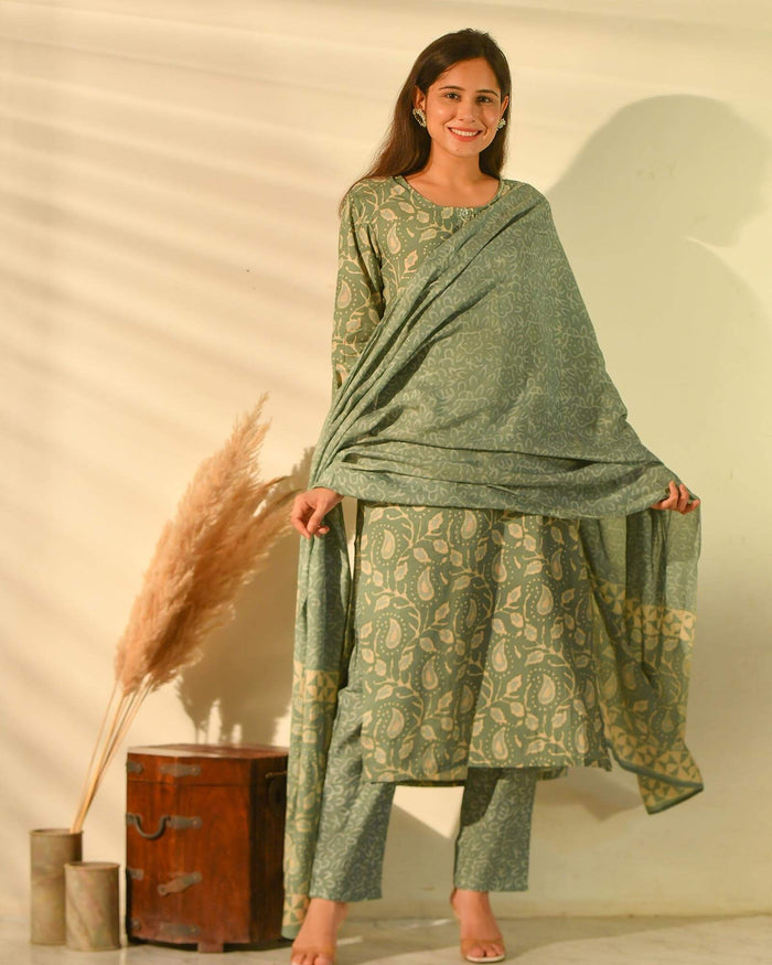 FERN GREEN MUSLIN SUIT SET