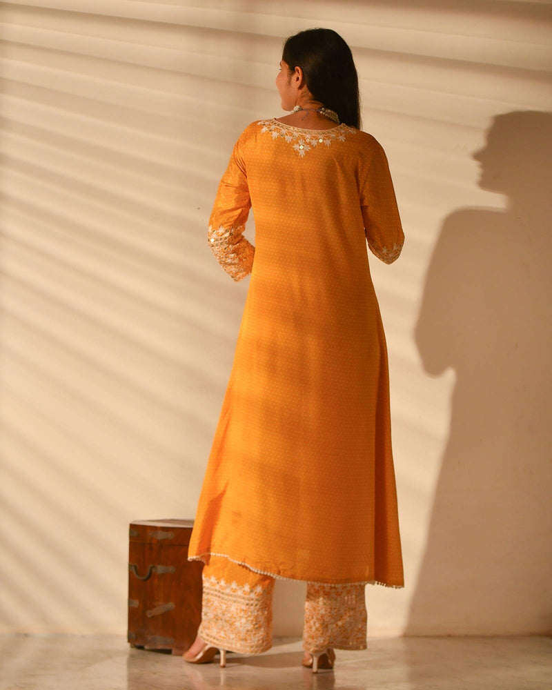 EXUBERANT YELLOW SHANTUNG KURTA SET