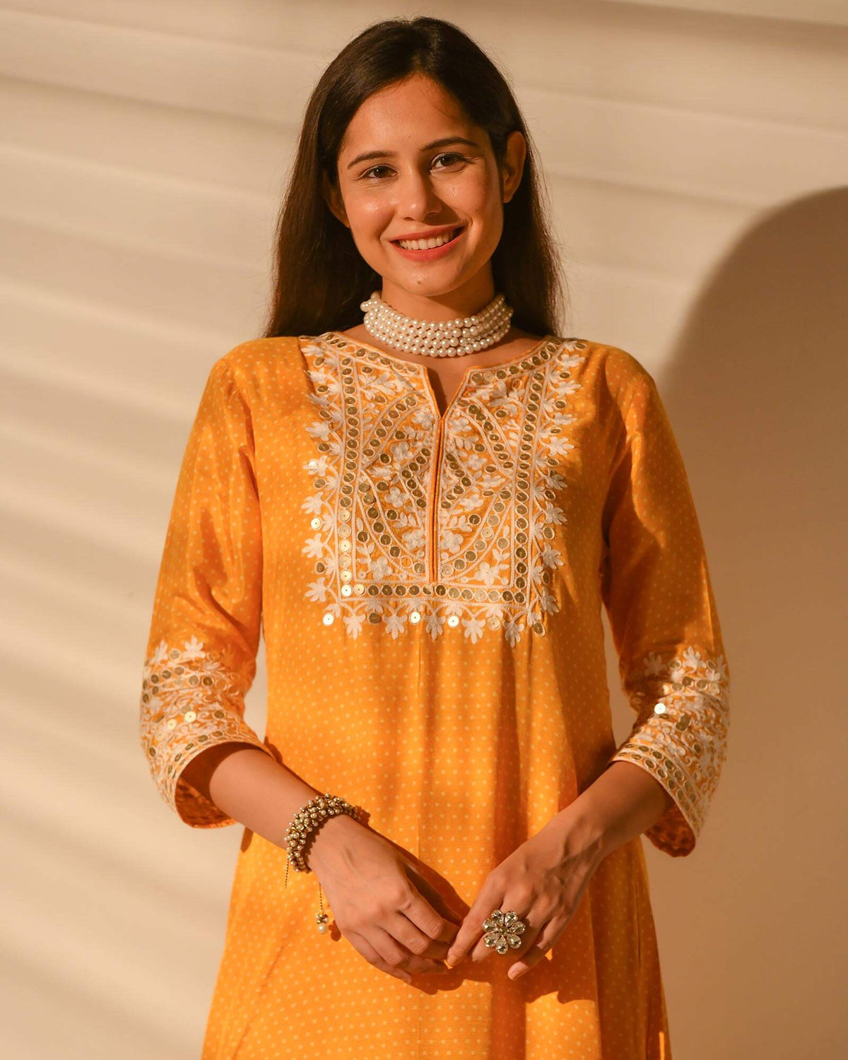 EXUBERANT YELLOW SHANTUNG KURTA SET