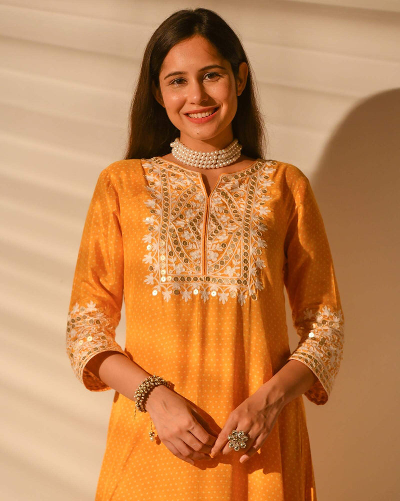 EXUBERANT YELLOW SHANTUNG KURTA SET