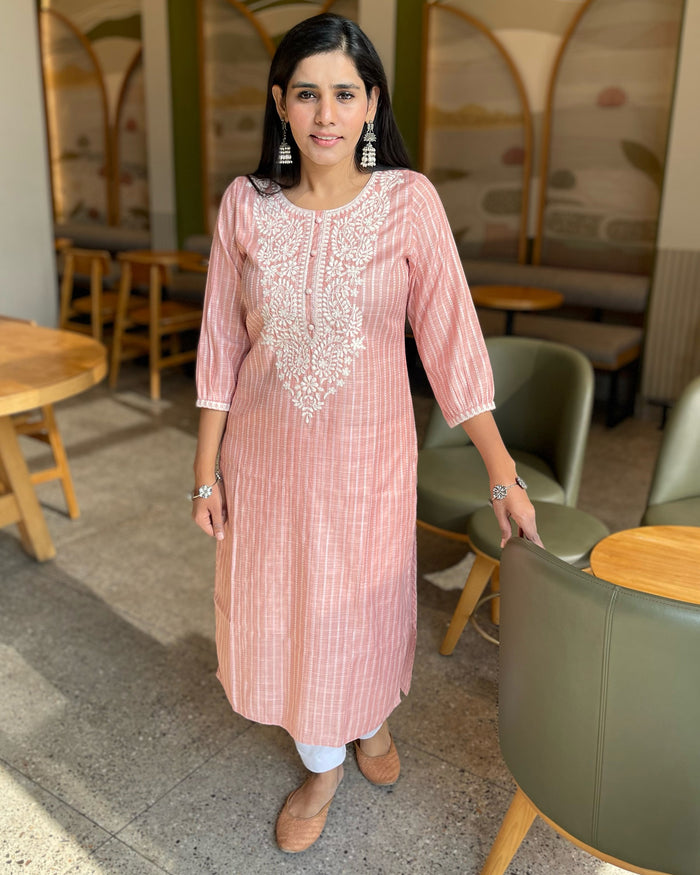 NUDE PINK COTTON KURTA